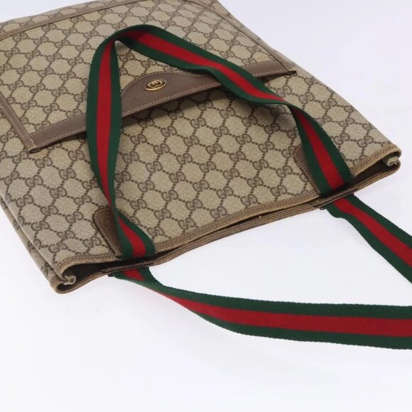 GUCCI GG Supreme Web Sherry Line Tote Bag PVC Beige Red 39 02 003 Auth 133158 - Picture 7 of 16